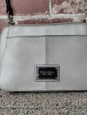 Tignanello Bella Silver Crossbody Convertible Purse Saffiano Leather Belt Bag